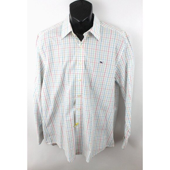 Vineyard Vines Men Shirt Whale Slim Long Sleeve Logo Button Multi Sz L - Picture 1 of 14